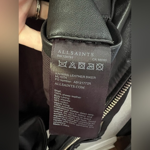 New AllSaints Kahawa Leather Biker Jacket Men’s Size Small - Picture 8 of 9